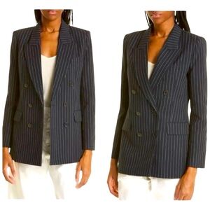 NWT NILI LOTAN Valerie Pinstripe Double Breasted Blazer Cotton Midnight Blue 10